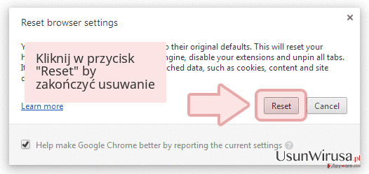Kliknij w przycisk 'Reset' by zakończyć usuwanie Kliknij w przycisk 'Reset' by zakończyć usuwanie