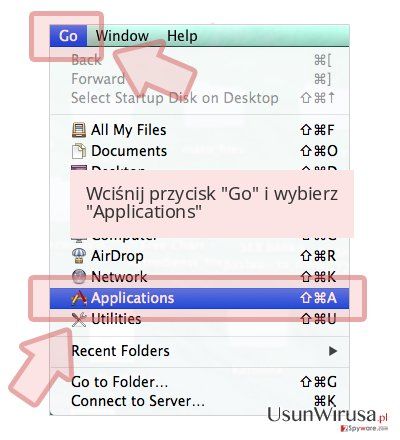 Wciśnij przycisk 'Go' i wybierz 'Applications' Wciśnij przycisk 'Go' i wybierz 'Applications'