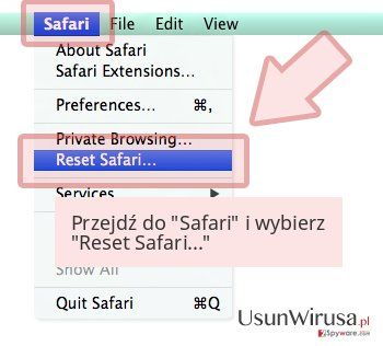 Przejdź do 'Safari' i wybierz 'Reset Safari...' Przejdź do 'Safari' i wybierz 'Reset Safari...'