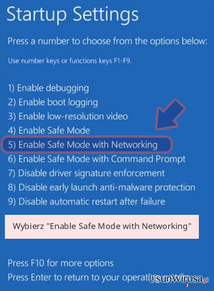 Wybierz 'Enable Safe Mode with Networking' Wybierz 'Enable Safe Mode with Networking'
