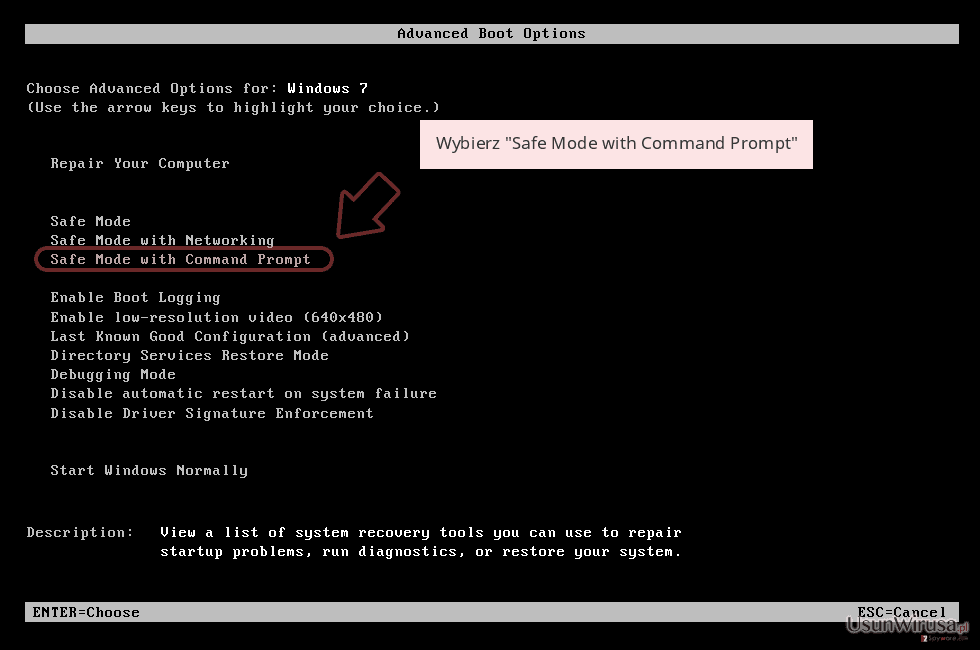 Wybierz 'Safe Mode with Command Prompt' Wybierz 'Safe Mode with Command Prompt'