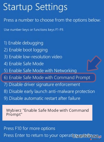 Wybierz 'Enable Safe Mode with Command Prompt' Wybierz 'Enable Safe Mode with Command Prompt'