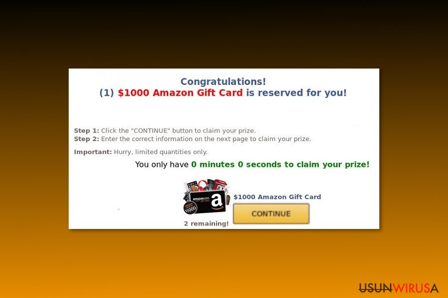 Przykład wirusa “$1000 Amazon Gift Card is reserved for you”