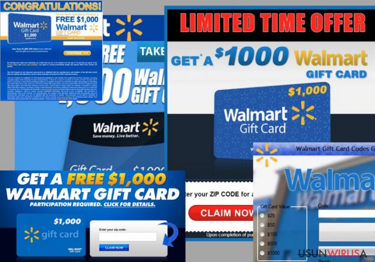 Przykład reklam "$1000 Walmart Gift Card Winner"