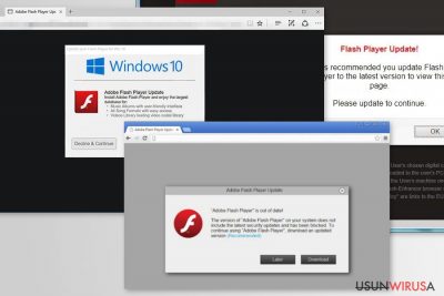 Przykłady oszustwa Adobe Flash Player is out of date