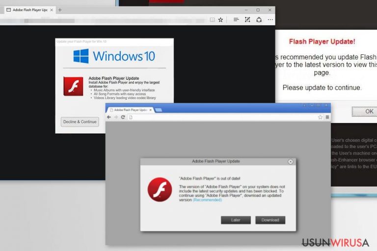 Przykłady oszustwa Adobe Flash Player is out of date