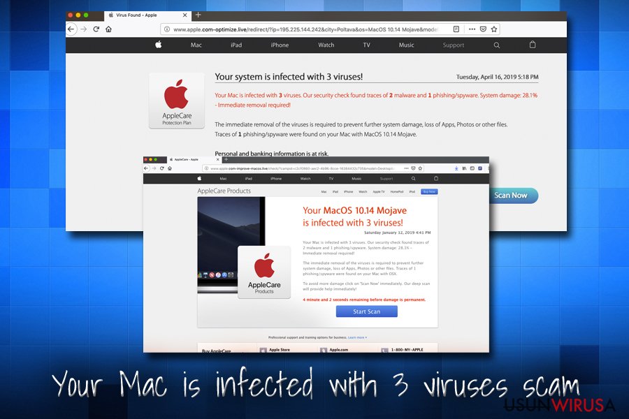 Wirus Apple – scam ''Twój Mac jest zainfekowany 3 wirusami''