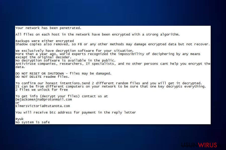Ransomware Ryuk snapshot Ransomware Ryuk snapshot