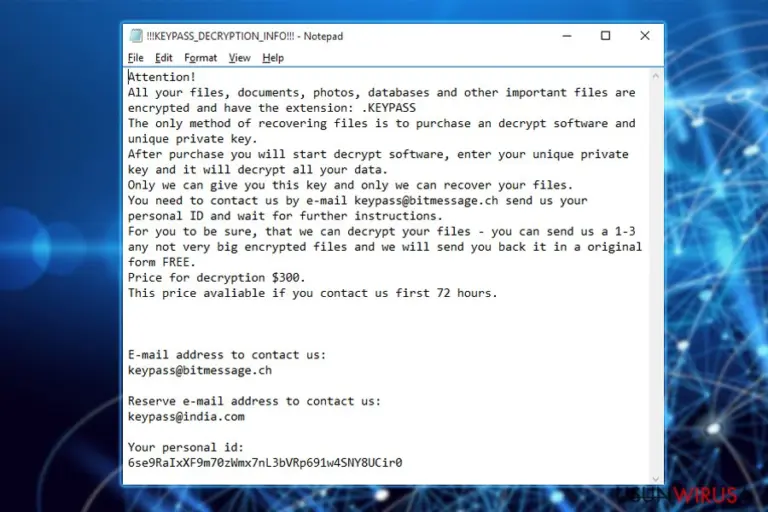 Keypass ransomware ransom note