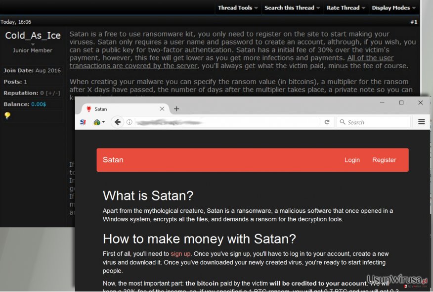 Wirus ransomware Satan snapshot Wirus ransomware Satan snapshot