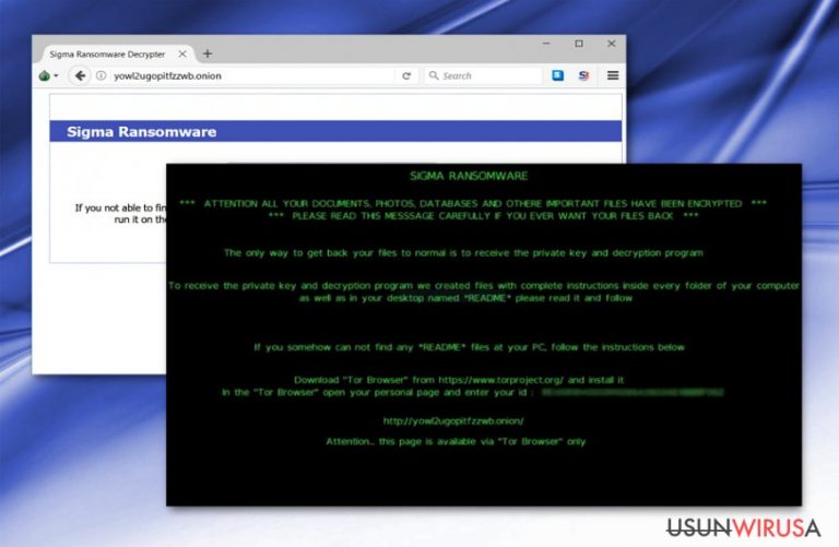 Zrzut ekranu z malware'm Sigma
