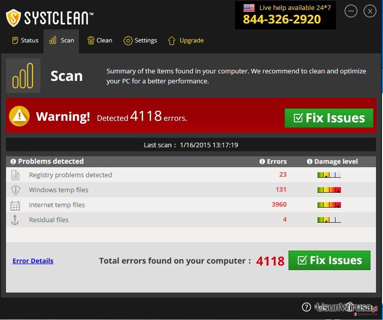 Wirus SystClean snapshot Wirus SystClean snapshot