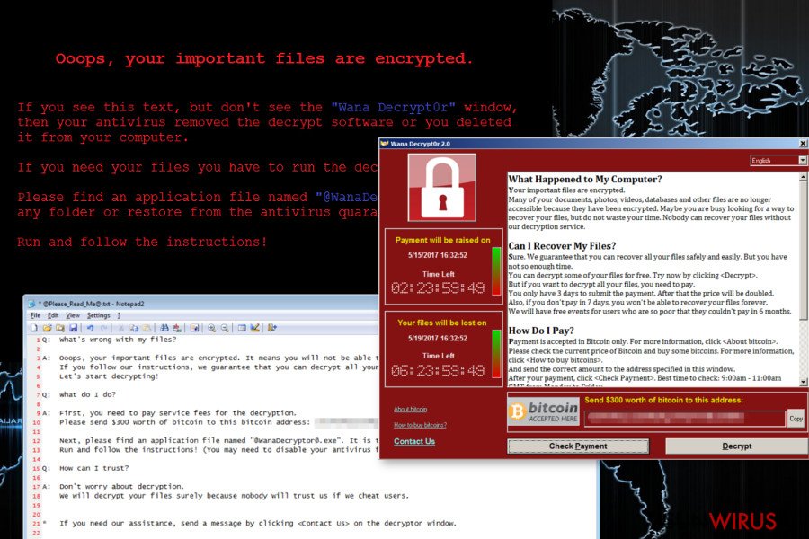 Wirus ransomware Wana Decrypt0r snapshot Wirus ransomware Wana Decrypt0r snapshot