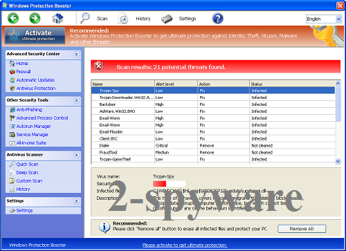 Windows Protection Booster snapshot Windows Protection Booster snapshot