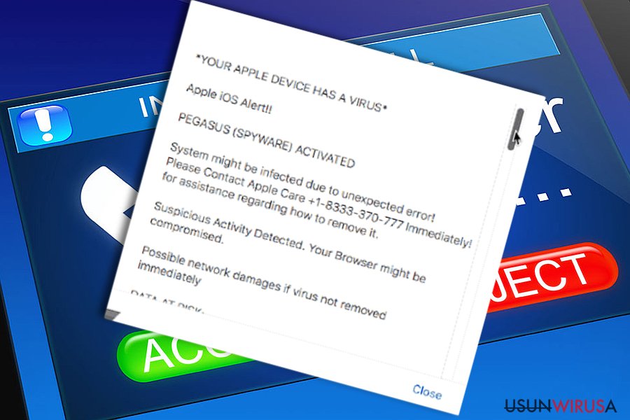 obrazek przedstawiający alarm “Your Apple Device Has a Virus"