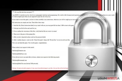 Zrzut ekranu wirusa ransomware Zenis